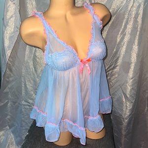 Victoria secret babydoll top chemise lace purple neon pink bows frills l…